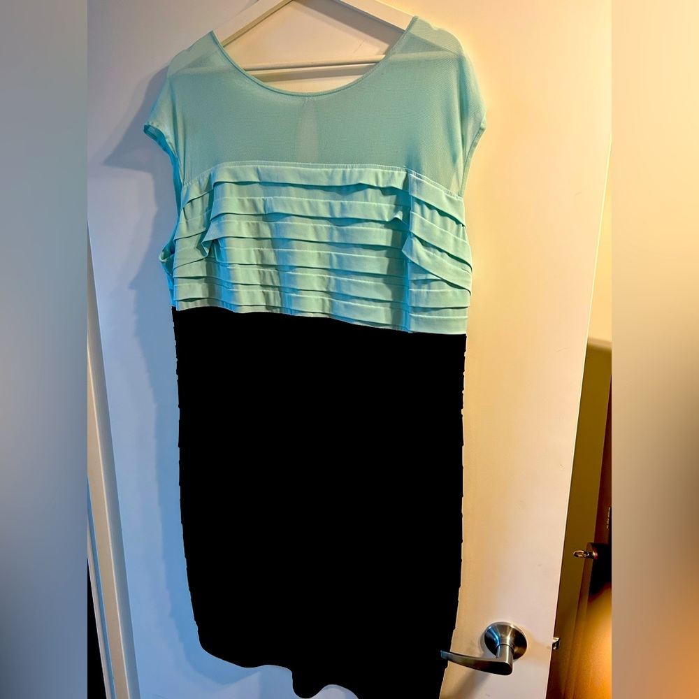 Turquoise/Black Knee Length RAYON Fitted Dress